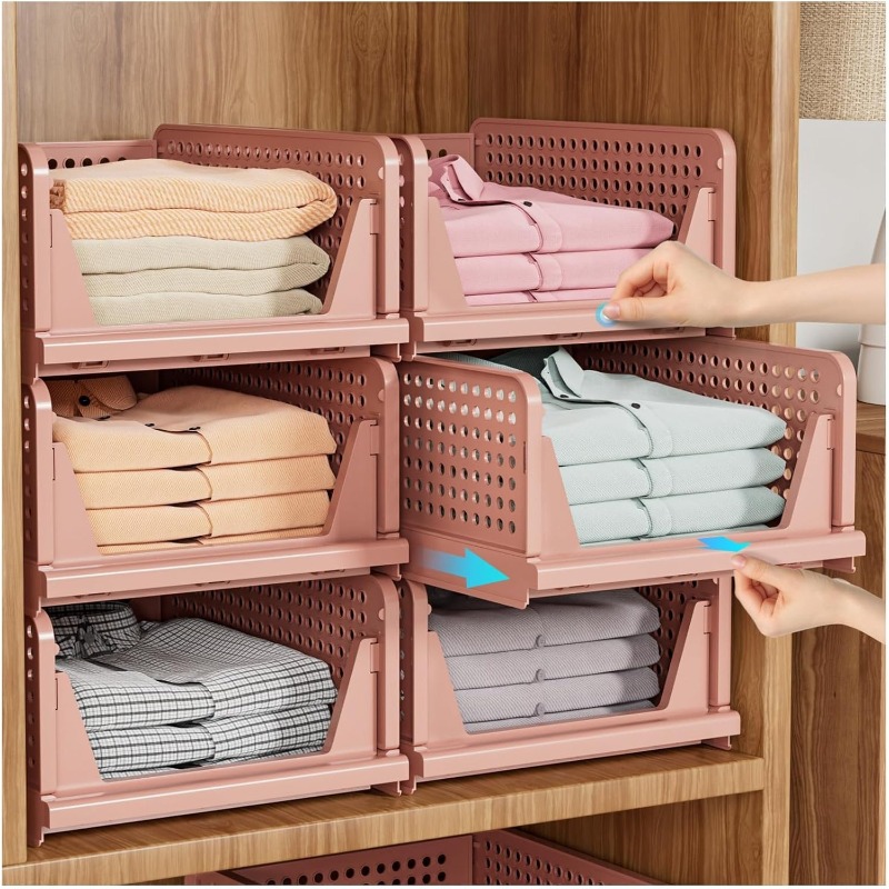 TEMU 4 boîtes de rangement pliables et empilables pour armoire, tiroirs de stockage avec séparateurs amovibles, rangement et organisation pour