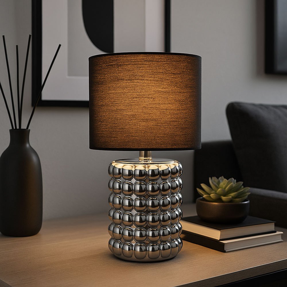 Table Lamp Living Room Table Lamp Ceramic Bedside Lamp , Textile Shade, 1x E14 Socket, Dxh 18.5x33 Cm Without