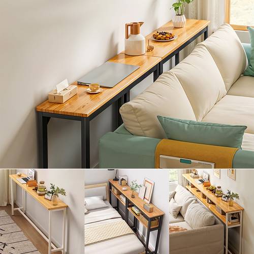 space side table single double tier wall mounted mdf shelf with metal frame multi functional narrow table with storage hallway bedroom table 80x20cm white frame