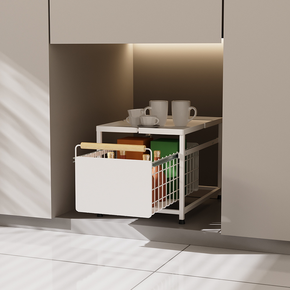 Under-Sink Storage Rack with Multi-Tier Drawer Design
