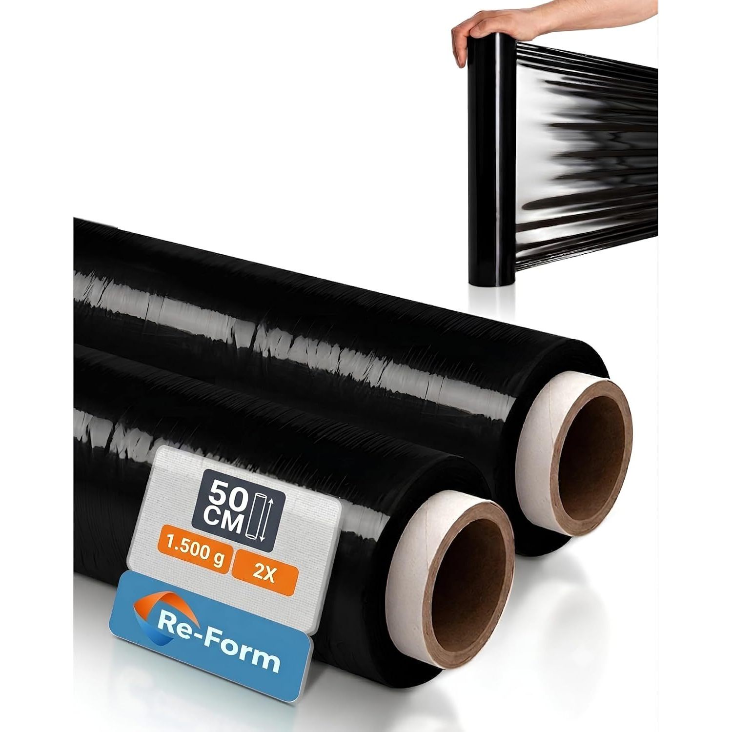 Stretch Film Black Wrapping Film 50cm, 1.5kg, 1-6 Rolls -