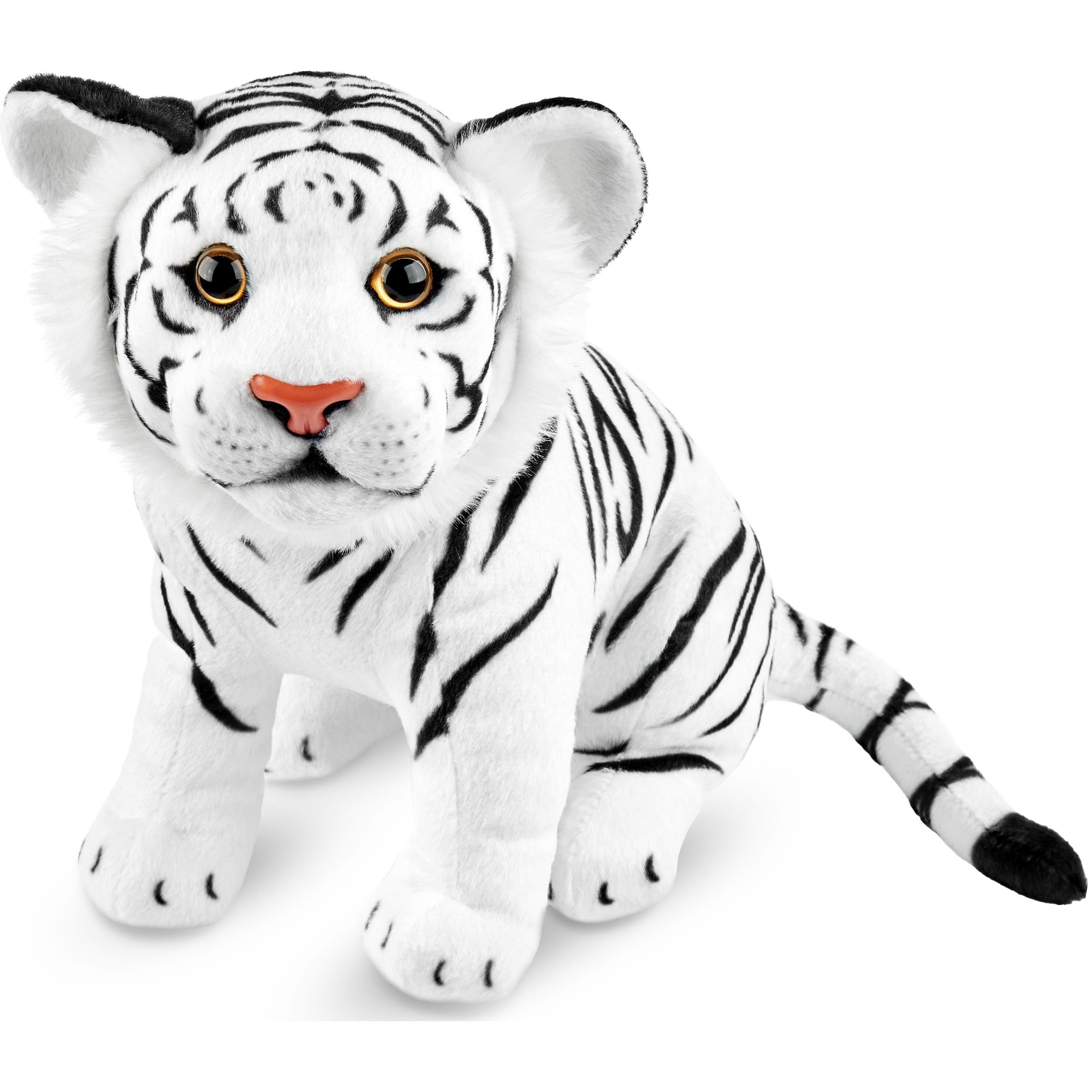 Image of Brubaker Tiger - 30 Cm Fabric Animal - Baby Plush Toy Predator Cat Sitting - Children's Plush Toy - White