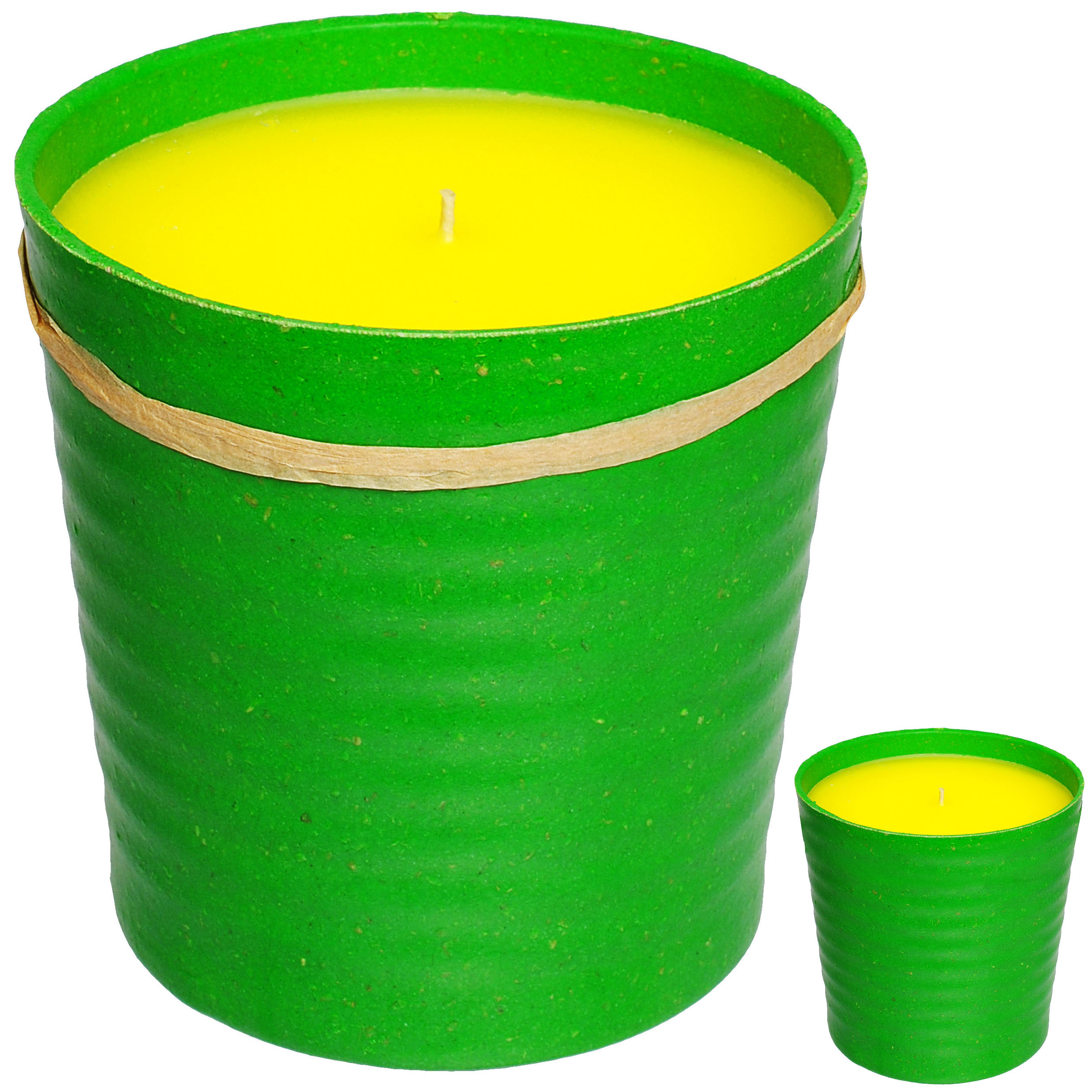 TEMU 4 Stück _ große XL - Citronella Kerzen im Bambus Topf - Duftkerze - Zitronen Duft - grün - 10 cm hoch - Glas Topf - Bodenkerze - Tischkerze -