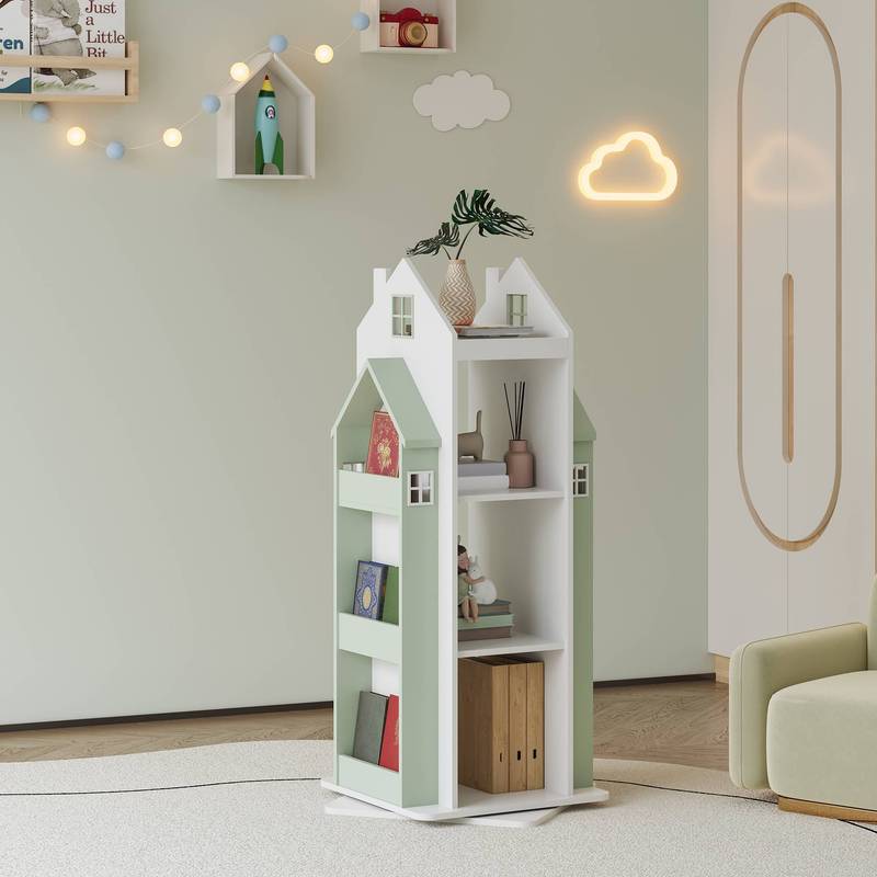 Rotating Kids' Shelf Vipsali In House Design, 108 X 40 X 40 Cm, Mint Green / White