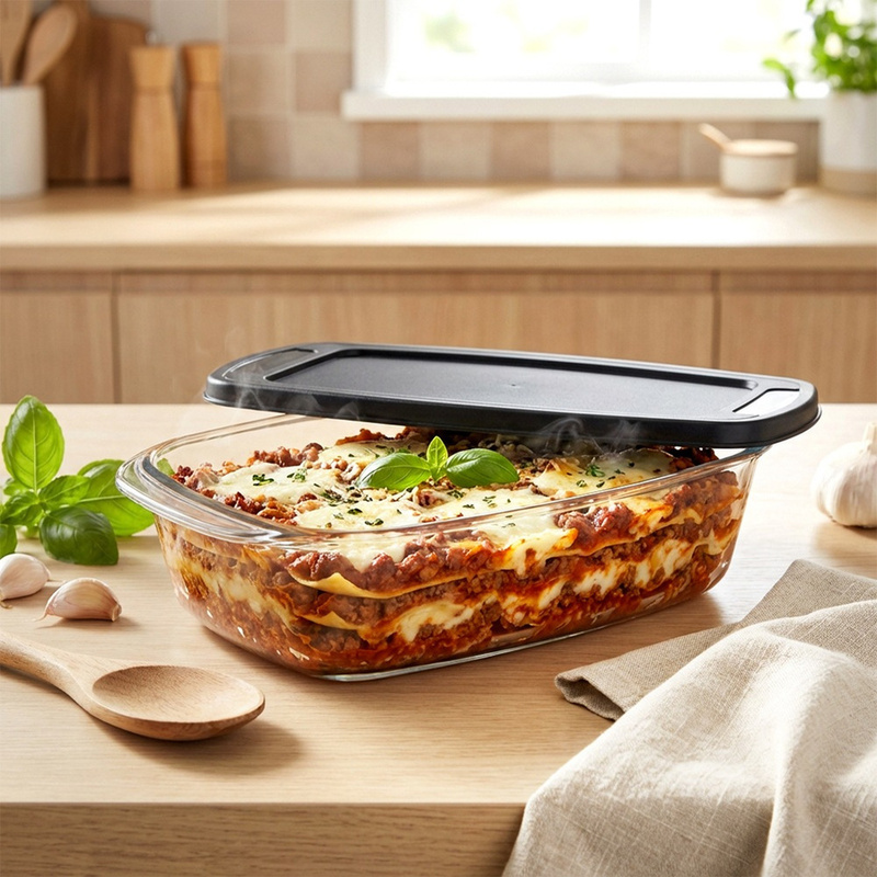 TEMU Plat de cuisson en verre trempé à la chaleur avec couvercle, 1,5 L - parfait pour la cuisson , le rôtissage et la conservation des aliments, en