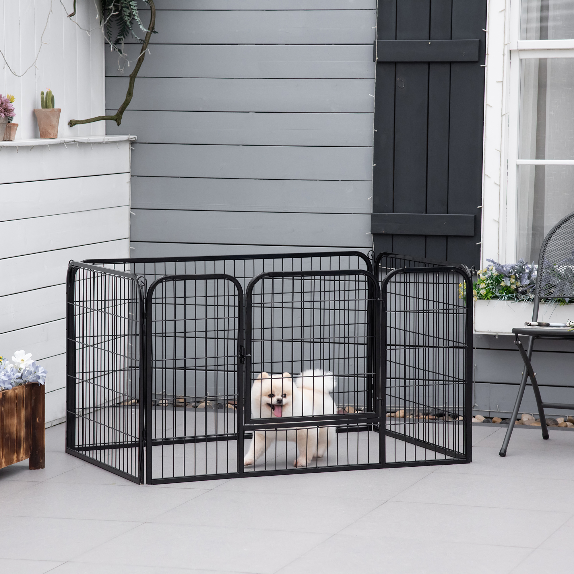 Image of Puppy Playpen 70 Cm High, Puppy Enclosure With Door, Lock, Dog Playpen With Ground Stakes, Playpen For Small Dogs Up To 10 Kg For Indoor And Outdoor Use