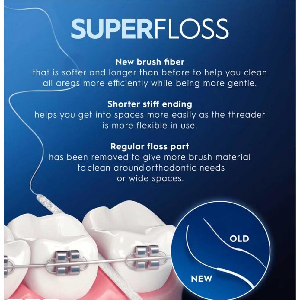 Pack of 12 Oral-B Super Floss Threaders, Mint Flavour for Braces & Bridges
