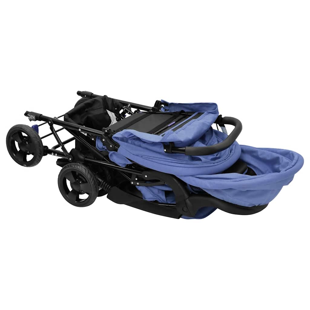 Marineblauwe Stalen Dubbele Wandelwagen – Tweelingwagen, Opvouwbare Wandelwagen, Lichtgewicht Babywagen, Babyaccessoires, Kinderveiligheid