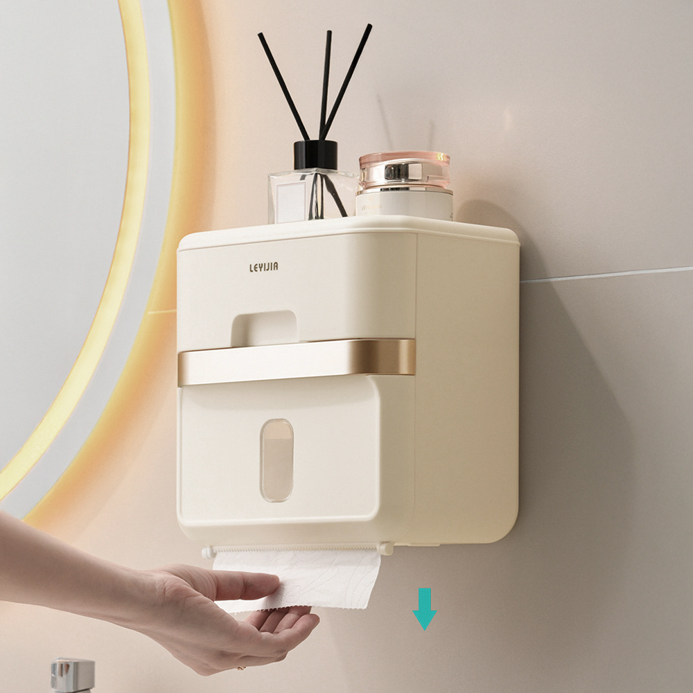 TEMU Beige/ Household Large-capacity Tissue Holder, Waterproof And Moisture-resistant Bathroom Storage Rack, For Facial And Toilet Roll, Includes