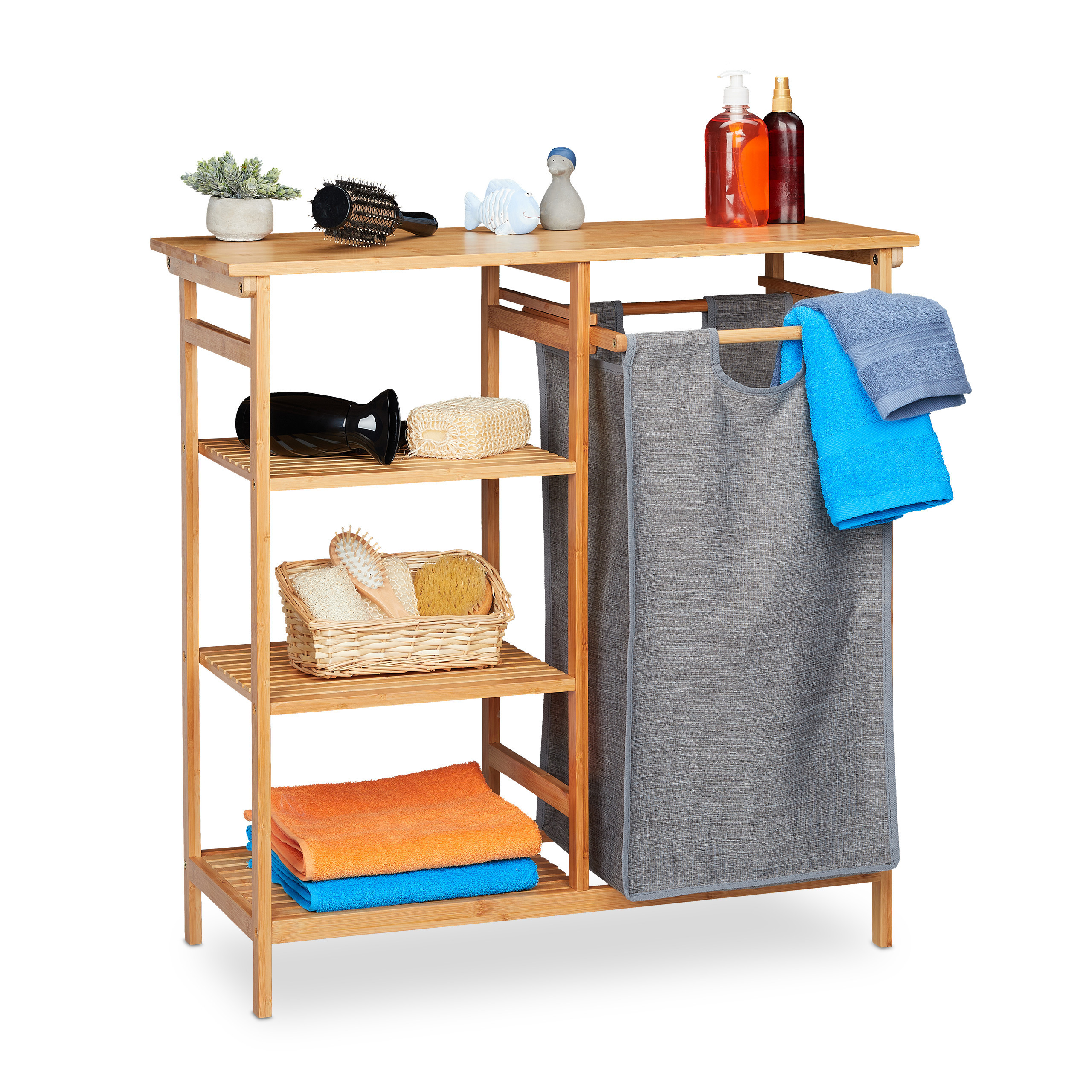 Image of 2-piece Bathroom Shelf And Laundry Basket Set In Natural/gray - (w)80 X (h)80.5 X (d)33.5 Cm
