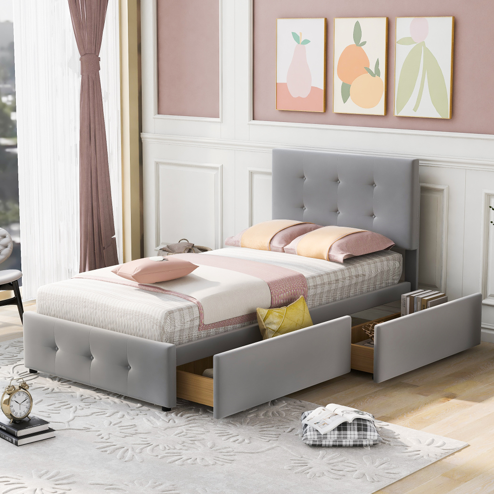 Image of 90 X 200 Cm, Classic Upholstery Design, With Large Storage Drawer, , Stable Construction (without Mattress)