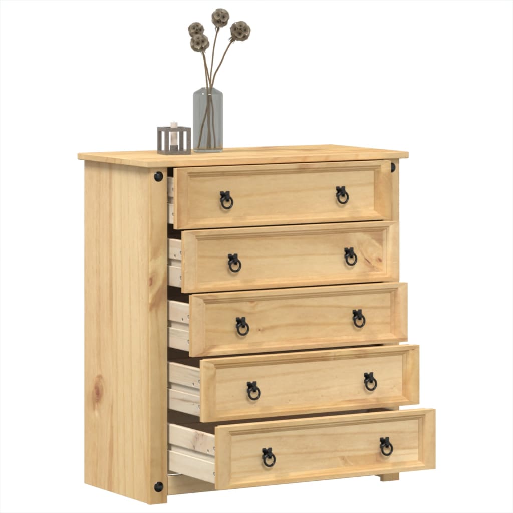 Image of Dresser, Chest Of Drawers With 5 Drawers Metal Handles, Sideboard For Living Room Bedroom, Buffet Sideboard, Solid Wood Pine