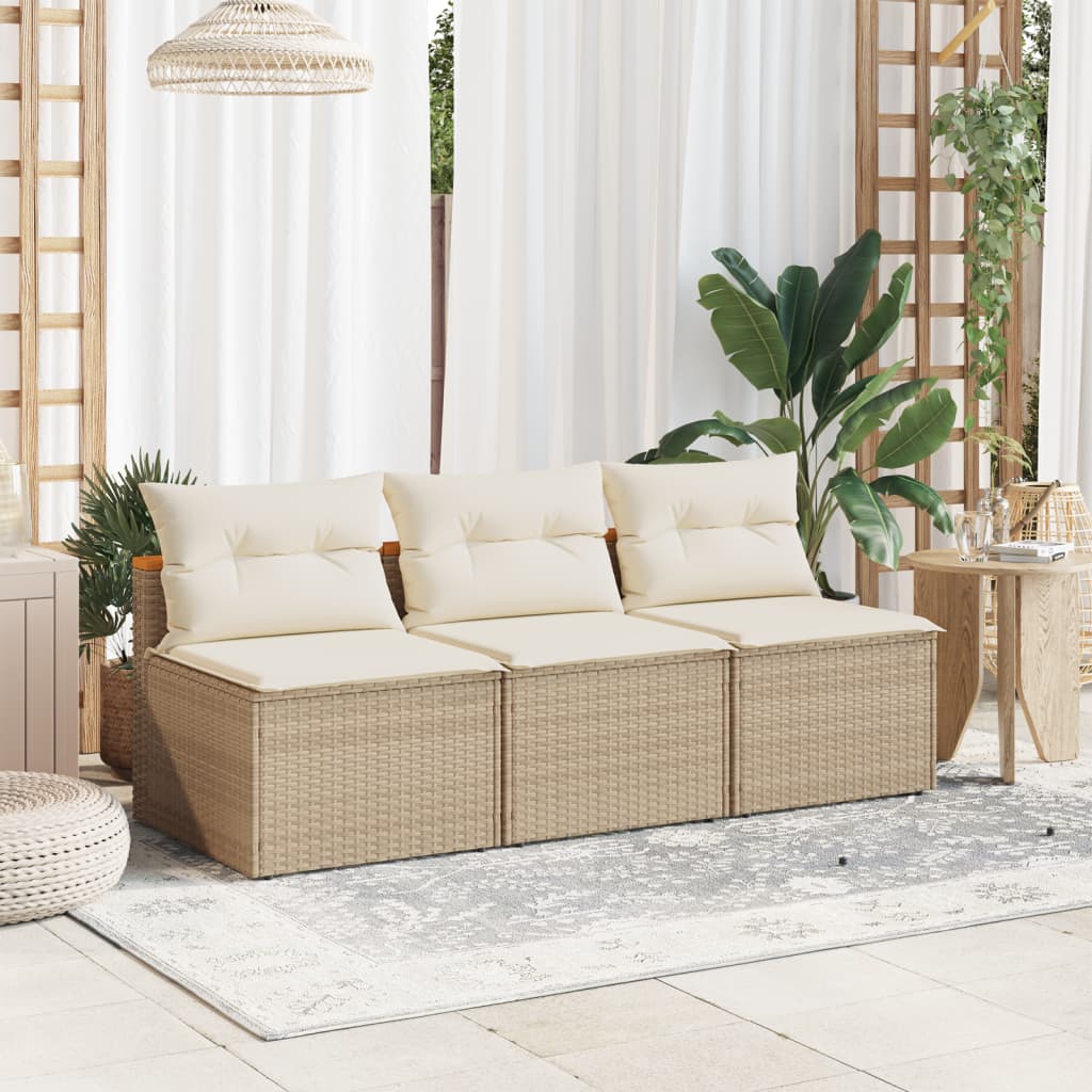 vidaXL Tuinbanken zonder armleuning met kussens poly rattan beige, tuinmeubel, buitenbank, bankje buiten, loungestoel tuin, tuinbank lounge