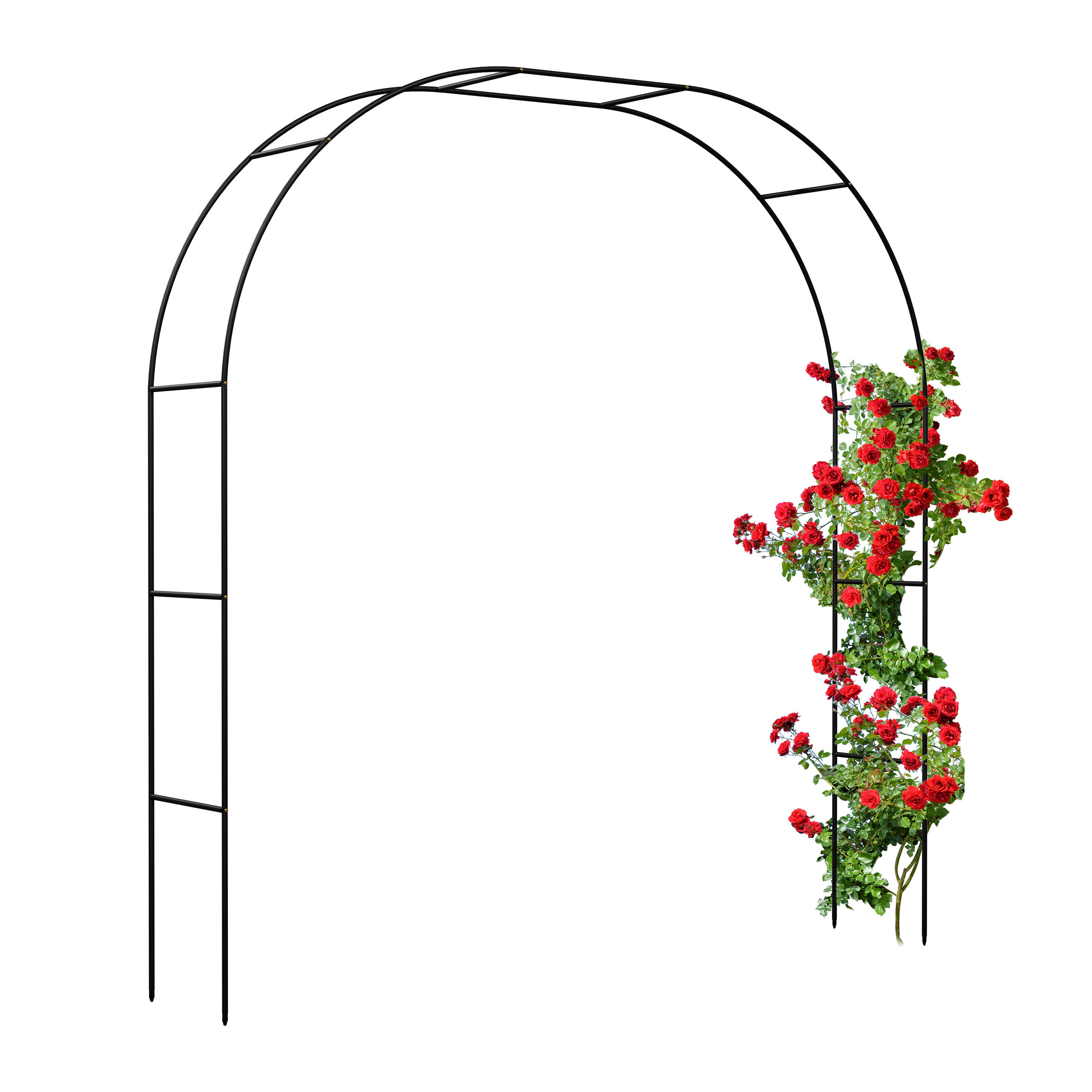 Image of Rose Arch Metal, 2 Widths, 250 X 235/180 X 40 Cm, Steel, Black, Round With Flattened Stand Feet, For Roses, Ivy, And Wine In The Garden, Trellis, Gate Arch, Relaxdays