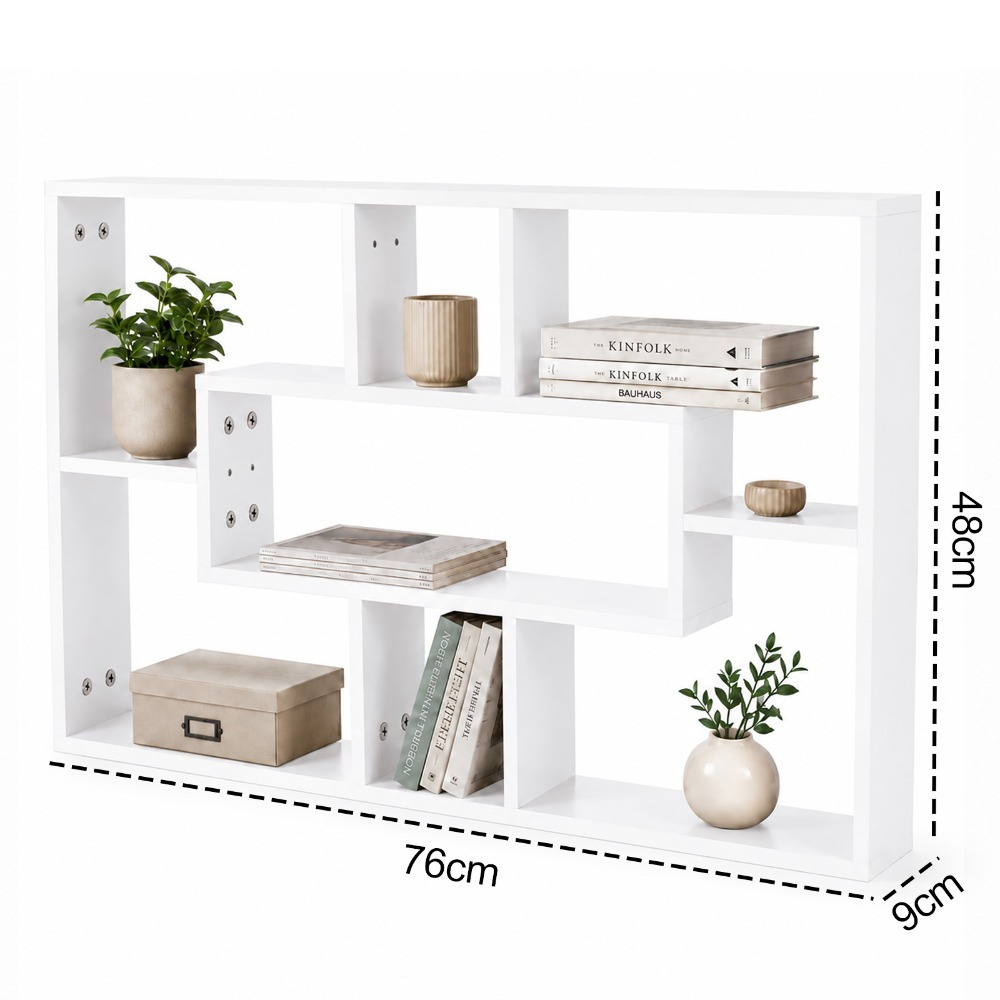 White Wall Mounted Floating Shelf with Compartments for Multi-Storage