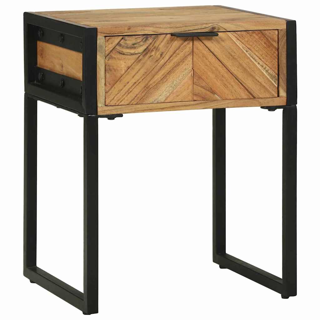 Vidaxl Nightstand Brown 40 X 35 X 50 Cm Solid Wood Acacia And Metal, Rustic Nightstand, Compact Storage, Stable Side Table, Modern Bedroom Furniture, Versatile