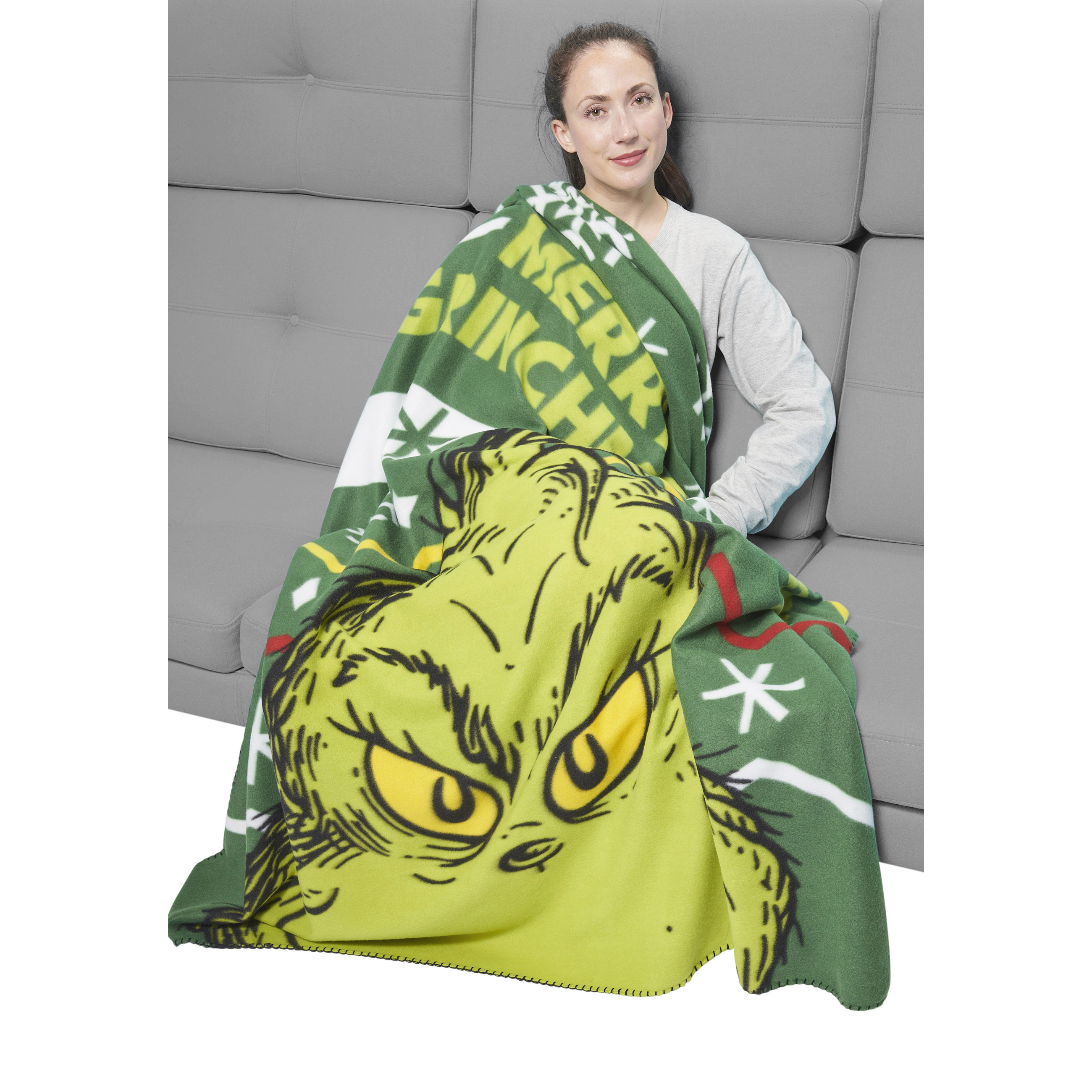 E-shop The Grinch Fleecedecke - Merry Kuscheldecke flauschige Wohndecke Sofadecke Grün 130 x 170 cm