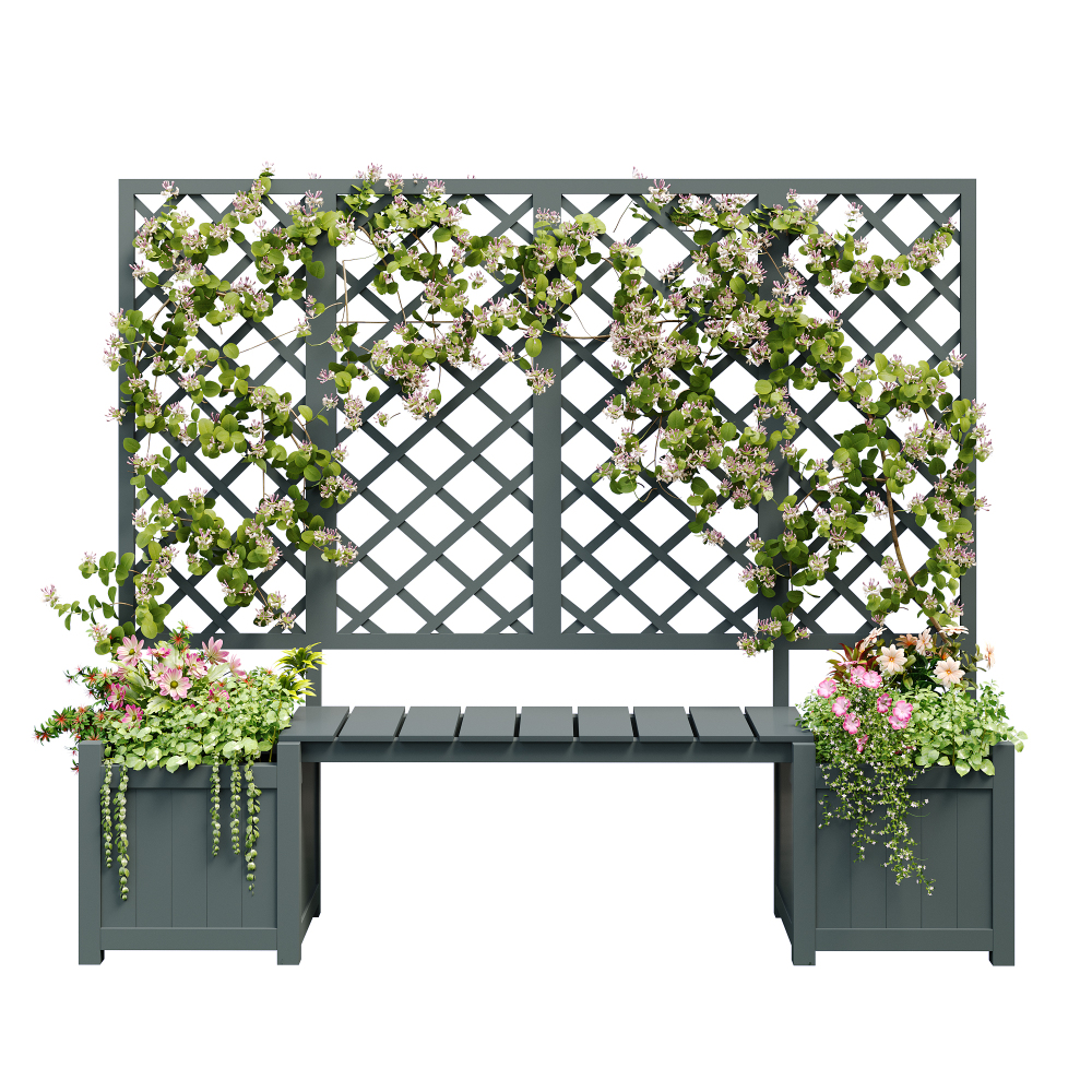 Image of Planter With Trellis And Seating Area Made Of Massive Fir, Support For Climbing Plants, Drainage Holes, Weather-resistant, Garden, Terrace