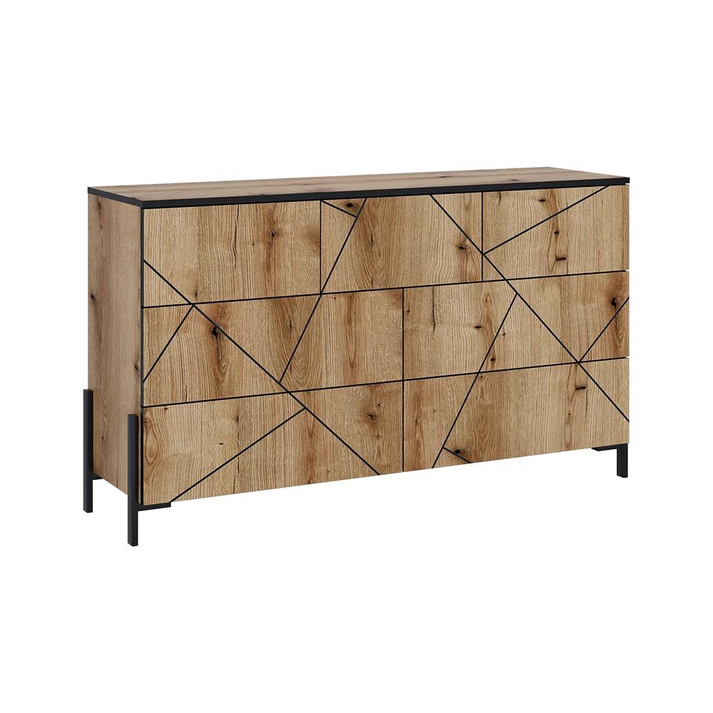 Image of Hatto Oak 139.8 X 80.2 Cm Dresser With 7 Drawers Sideboard Cupboard For The Bedroom, 16 Mm Chipboard