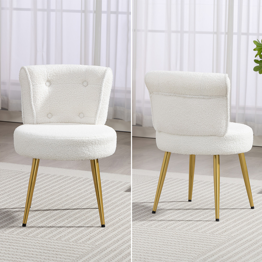   century vanity chair white teddy velvet dressing table stool buttons tufted back upholstered seat single sofa for small spaces living room bedroom   makeup seat with gold metal legs