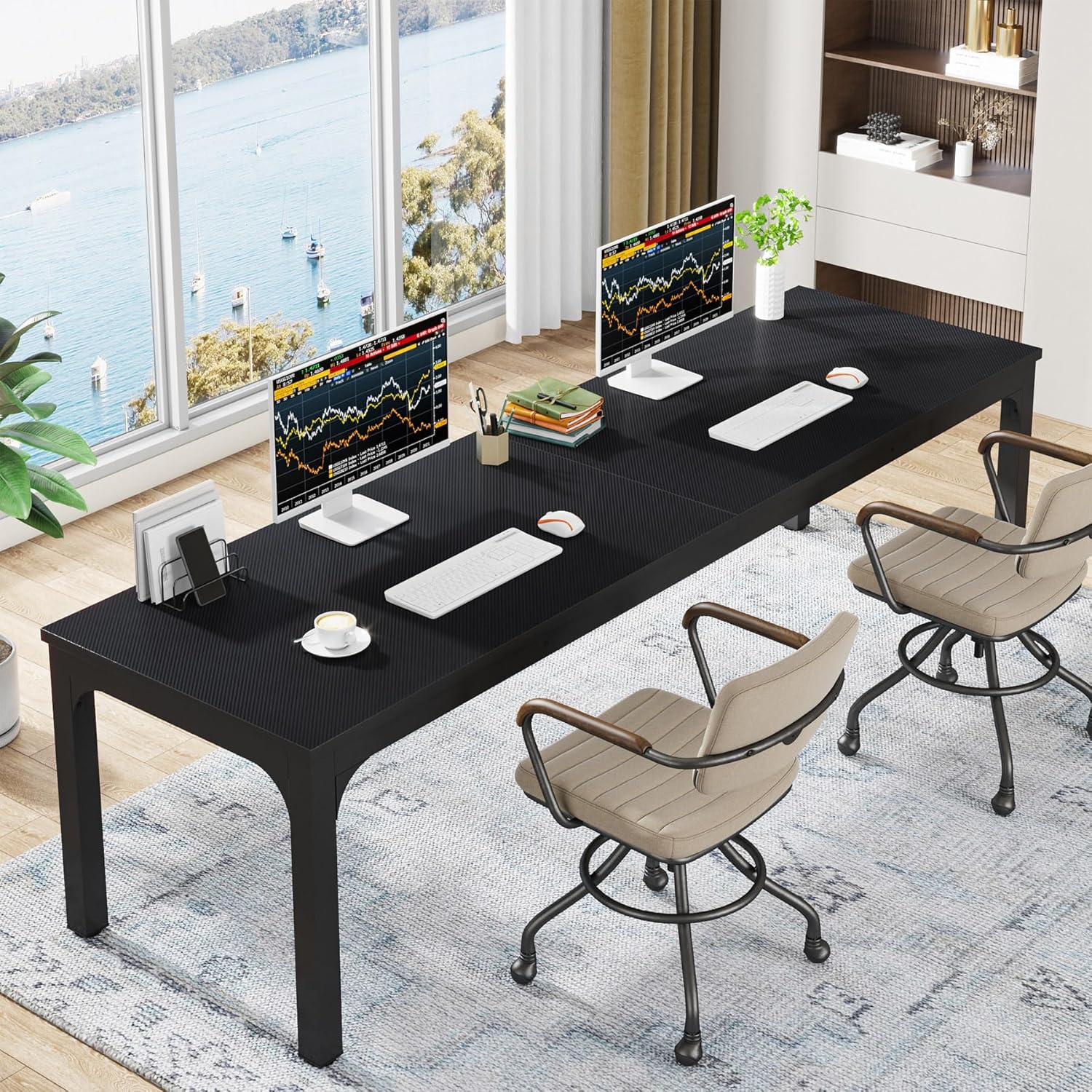 Modern Desk, Computer Desk, 200 X 70 X 75 Cm, Double Long Desk, Pc Table, Office Table, Work Table, Dining Table, Office Furniture, Computer Desk, Conference Table For Home Office, Black