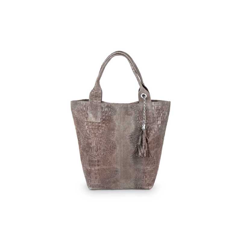 Leather Bag Croco Tote Bag Taupe