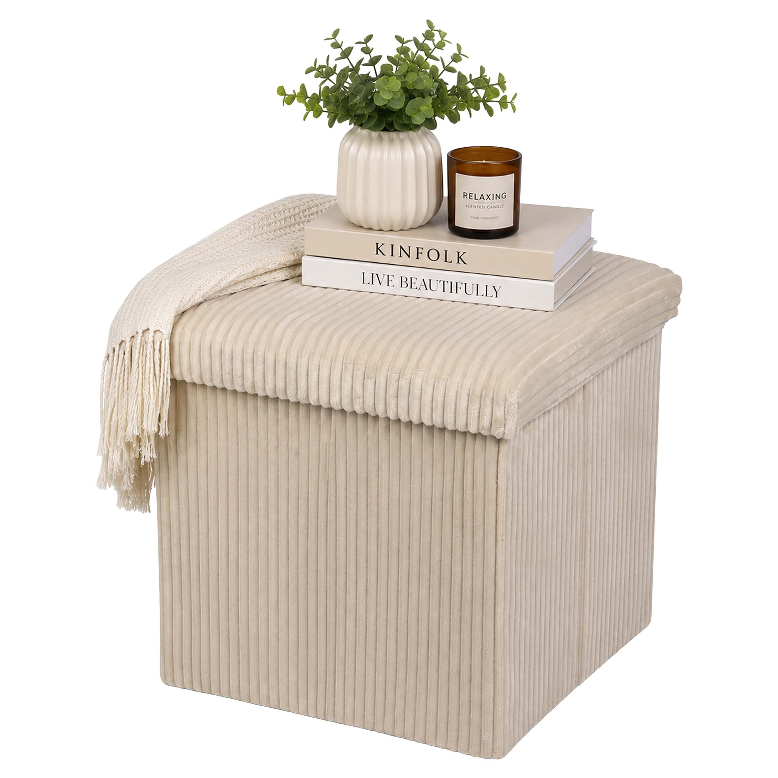 Stool In Beige - (w)38 X (h)38 X (d)38 Cm
