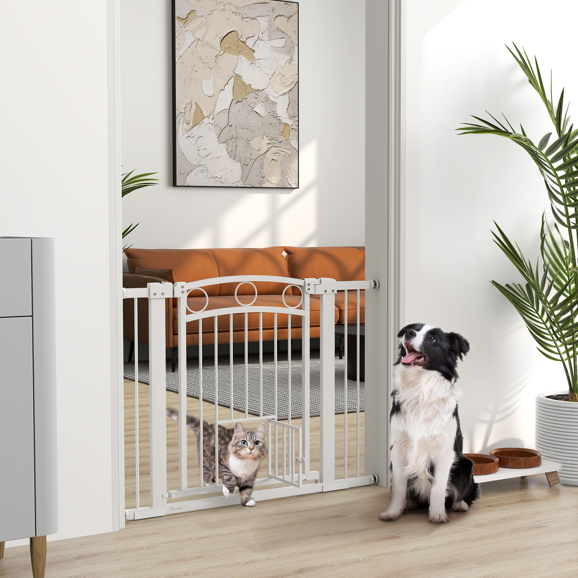 Image of Door Safety Gate, Stair Gate, No-drill Door Gate For Widths 76-104 Cm, One-handed Opening, Steel, White