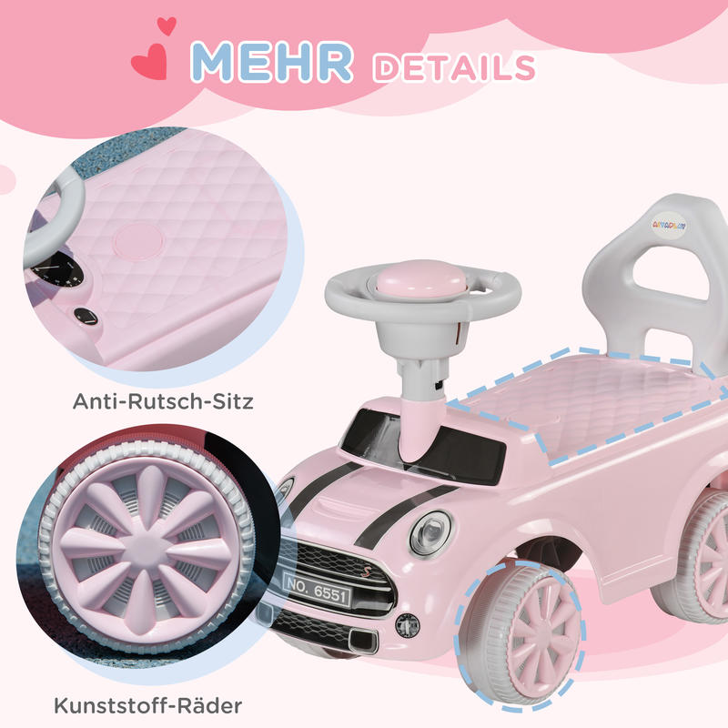 Glijauto voor Kinderen, Kantelbescherming, Hoorn, Antislip Zitje, voor 1.5-3 Jaar, Tot 25 kg, Roze