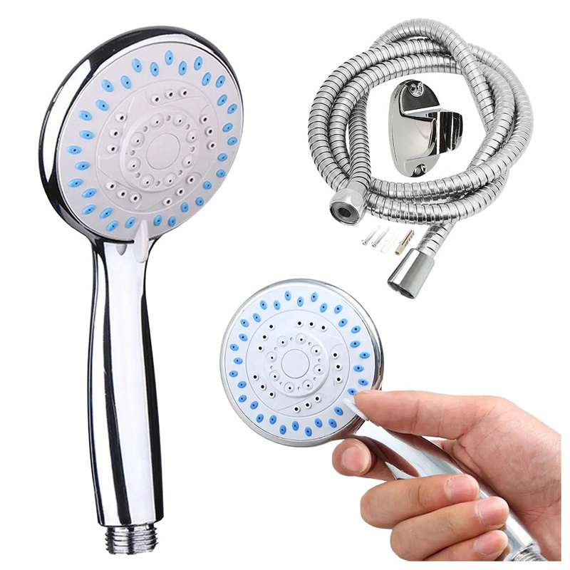 Image of Shower Set 5-function Handheld Shower + Hose + Chrome Wall Bracket