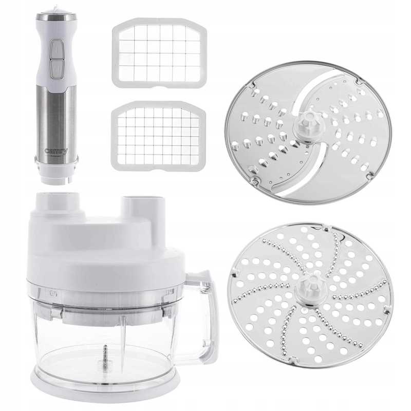 Image of Multifunctional Hand Blender Set, Power Of Watts, Dicing Attachment, Potato Pancake Disc, Grinder, Large Two-liter Bowl, Turbo Function, White