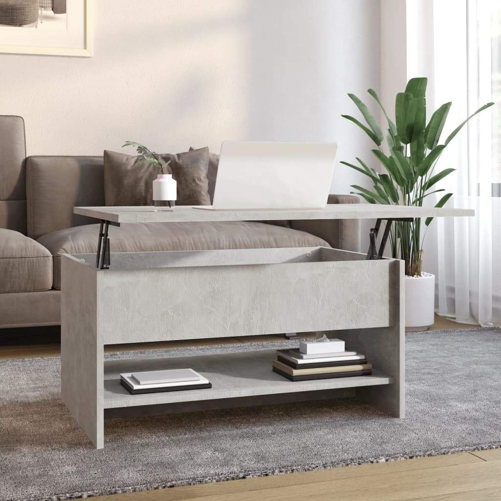 Image of Vidaxl Height Adjustable Coffee Table Side Table Living Room Table Sofa Table With Storage Space Concrete Grey 80x50x40cm Wood Material