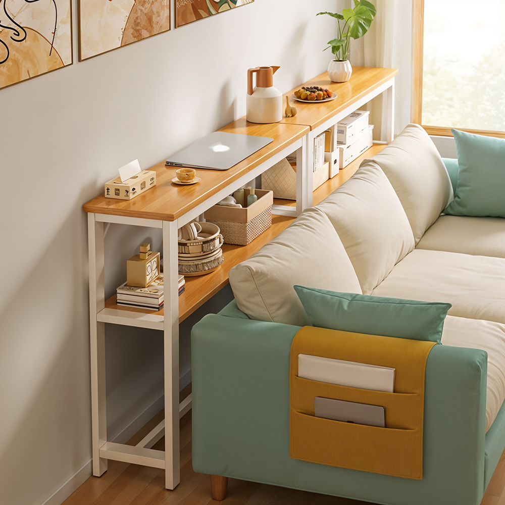 TEMU Minimalist Wooden Console Table, Slim Wall Mounted Double Tier Entryway Shelf With Carbon , Space Saving Narrow Hallway Table, Bedroom Living