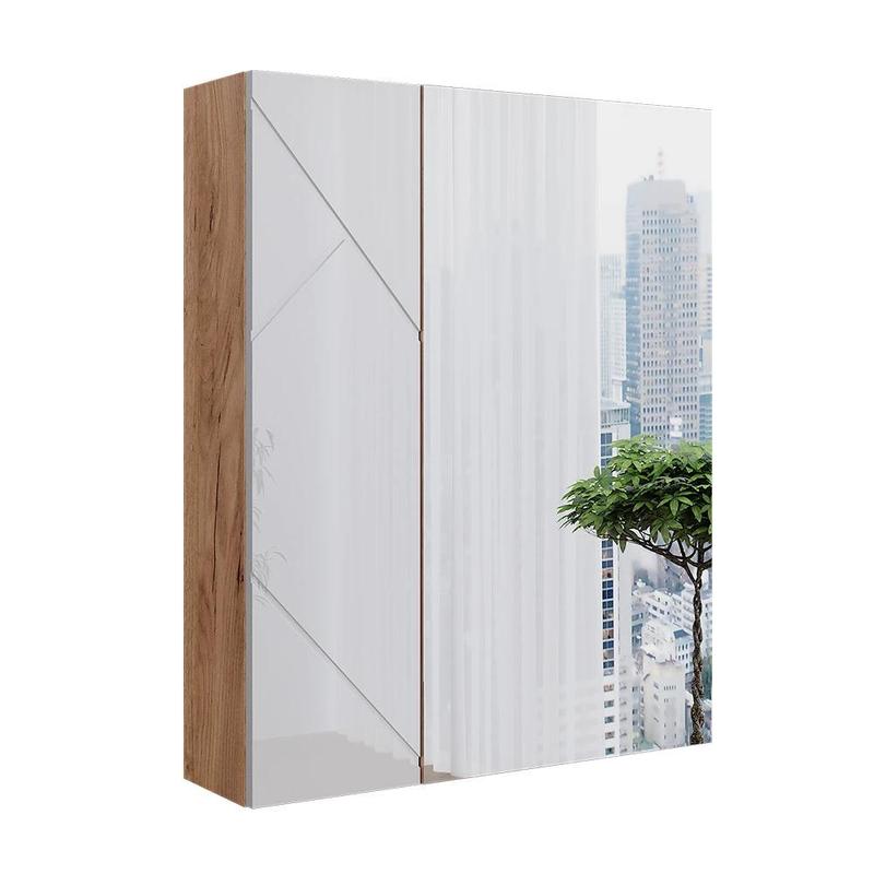 Image of Irma White/oak 60 X 75 Cm Bathroom Cabinet With Cabinet With Shelf, Bathroom Mirror Cabinet, 16 Mm Spanplatte, Bathroom