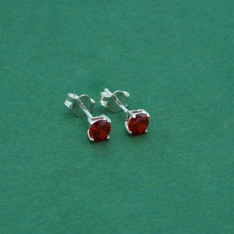 Women's 925 Sterling Silver Garnet CZ Stud Earrings