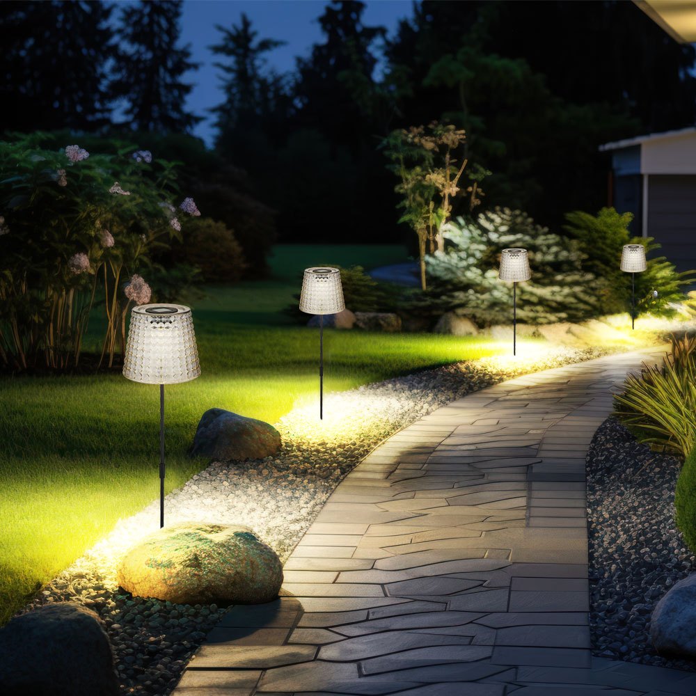 Led Solar Garden Light Outdoor Lamp , Smoke Black Plastic, Battery Ip44 Ground Spike, 3000k Warm White, 4-piece Set, H 60 Cm