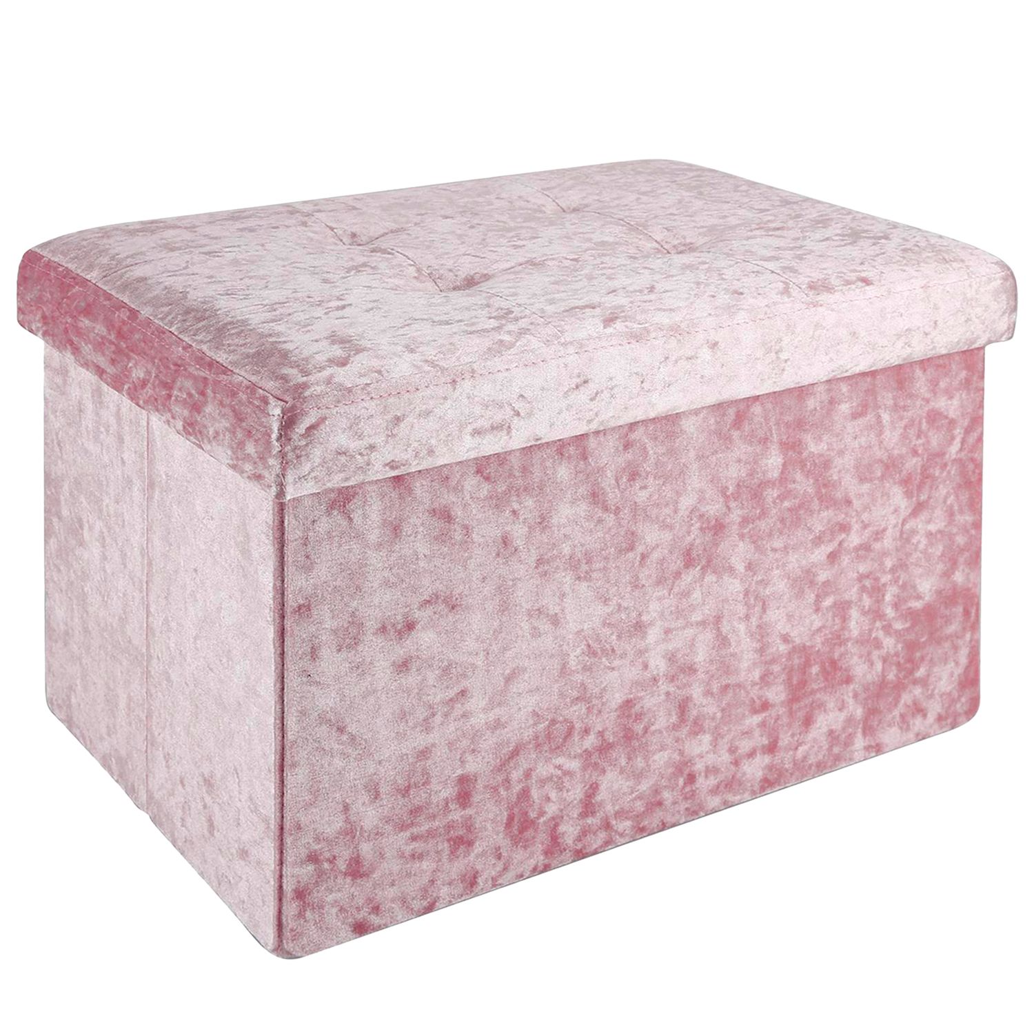 Image of Intirilife Foldable Bench 49x30x30cm Velvet Seat Cube With Storage And Lid With Velvet Cover - Seat Cube Footrest Foldable Storage Box Chest Stool