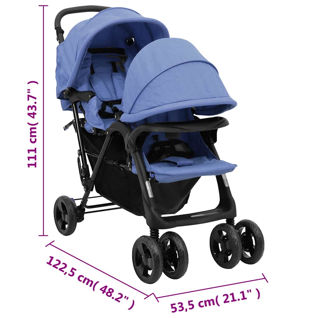 Marineblauwe Stalen Dubbele Wandelwagen – Tweelingwagen, Opvouwbare Wandelwagen, Lichtgewicht Babywagen, Babyaccessoires, Kinderveiligheid