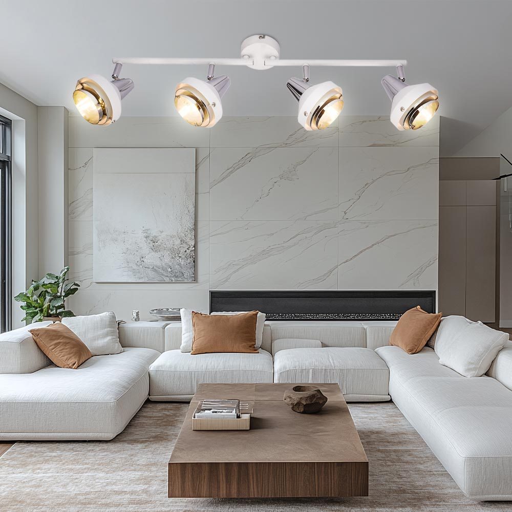 Ceiling Lamp 4-flame Ceiling Light Living Room Lamp Spot Light, Adjustable, Chrome White, 4x E14, Lxh 60.5 X 17.5 Cm