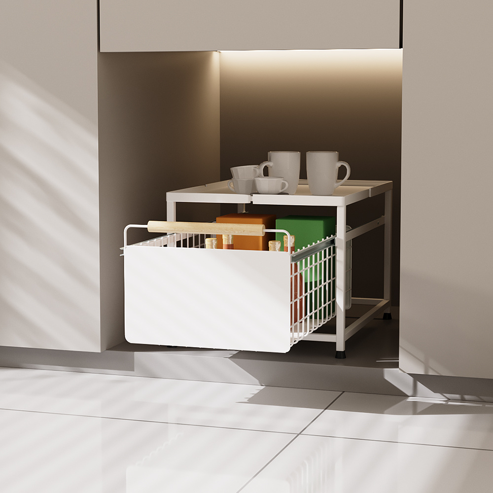 Under-Sink Storage Rack with Multi-Tier Drawer Design