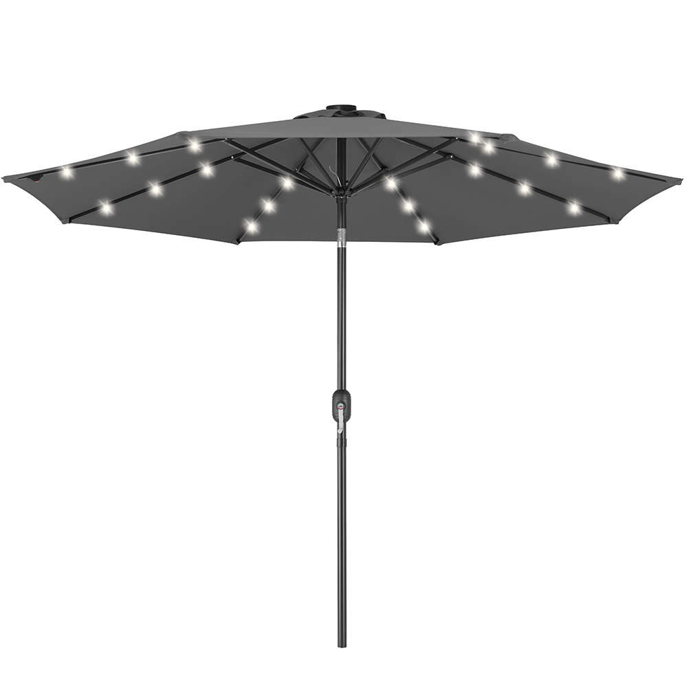 Bakaji Garden Umbrella Diameter 270 Cm With Led Lights And Windproof System, 8-rib Outdoor Parasol With Air Vent, Ideal For Bar, Restaurant, Patio, Balcony, Manual Opening