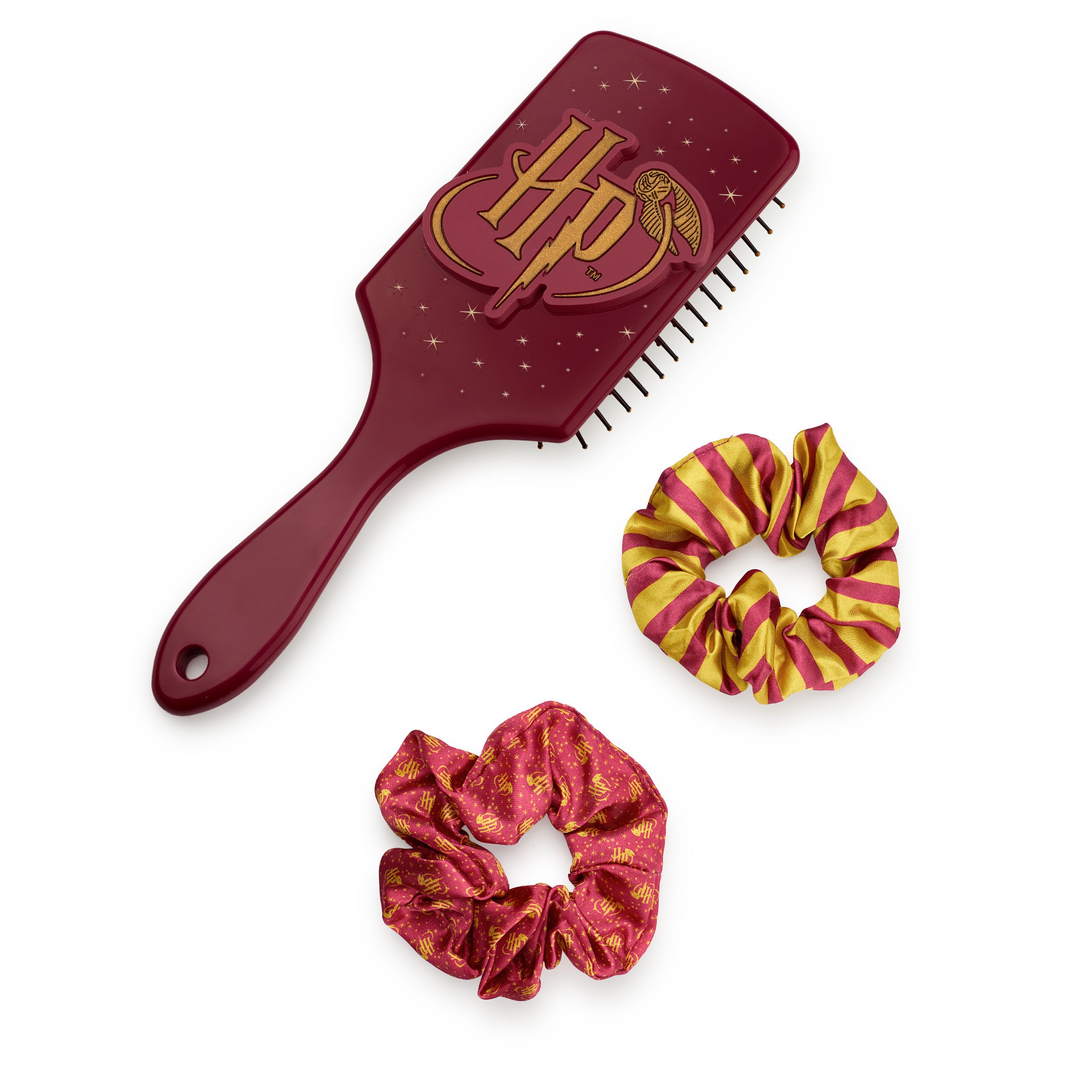 TEMU Harry Potter Women's Hair Brush And Scrunchie Set | Adults Striped Print Bobble And Paddle Brush With 3d Burgundy | Detangling Cushion Brush &