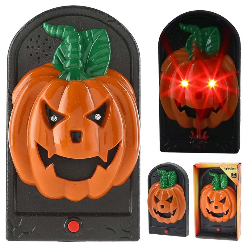Image of Halloween Bell Pumpkin Animated 11x20x5cm Plastic Sound Glowing Eyes Tongue Bell For Hanging