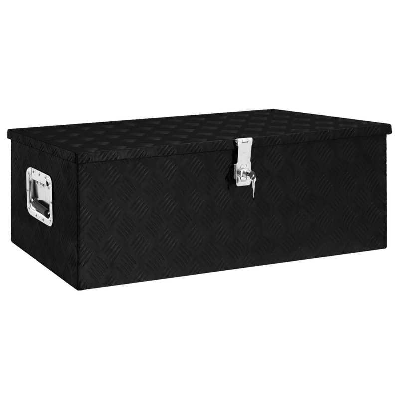 Outdoor Storage Box - Black Aluminum Storage Container 90x47x33.5 cm, Recycling Bin for Garden, Pool & Yard with Lid, Outdoor Storage Box for Gardening Tools, Swimming Gear, Toys, and Pillows