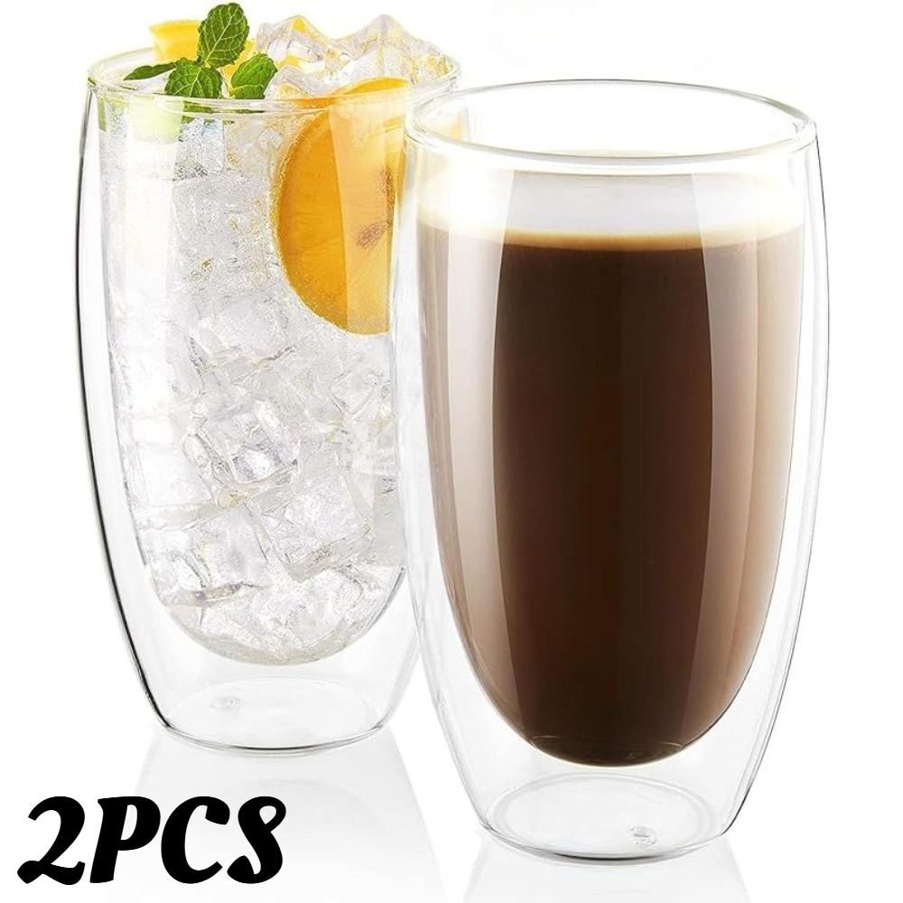 TEMU 2pcs Egg-shaped Clear Coffee Cup Set, 450ml Heat-resisting Borosilicate Double-walled Glass Cups, Water Cups And Tea Cups, Holiday/birthday Gift