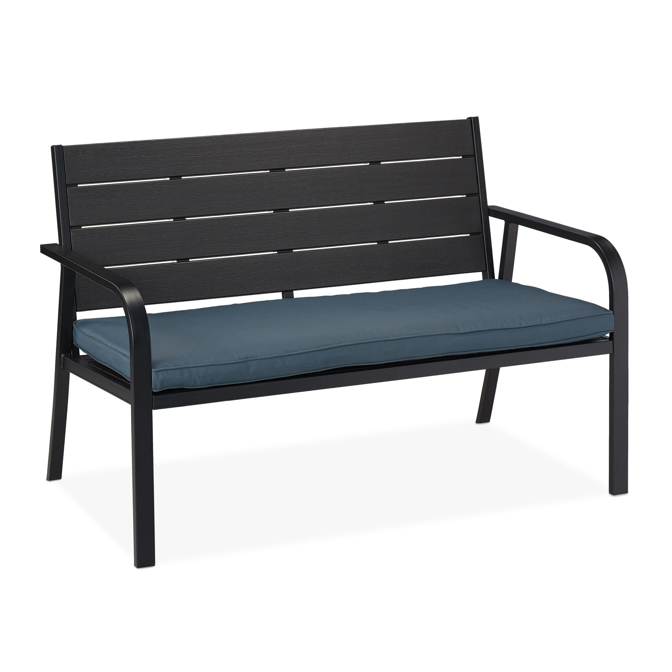 Black Garden Bench - (w)118 X (h)78 X (d)66 Cm