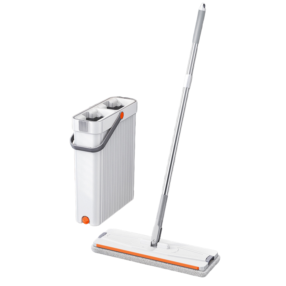 2 in 1 hands   mop bucket set dry wet   with washable mop cloths quick dry for hardwood tile laminate bathroom 2 reusable microfiber pads details 2