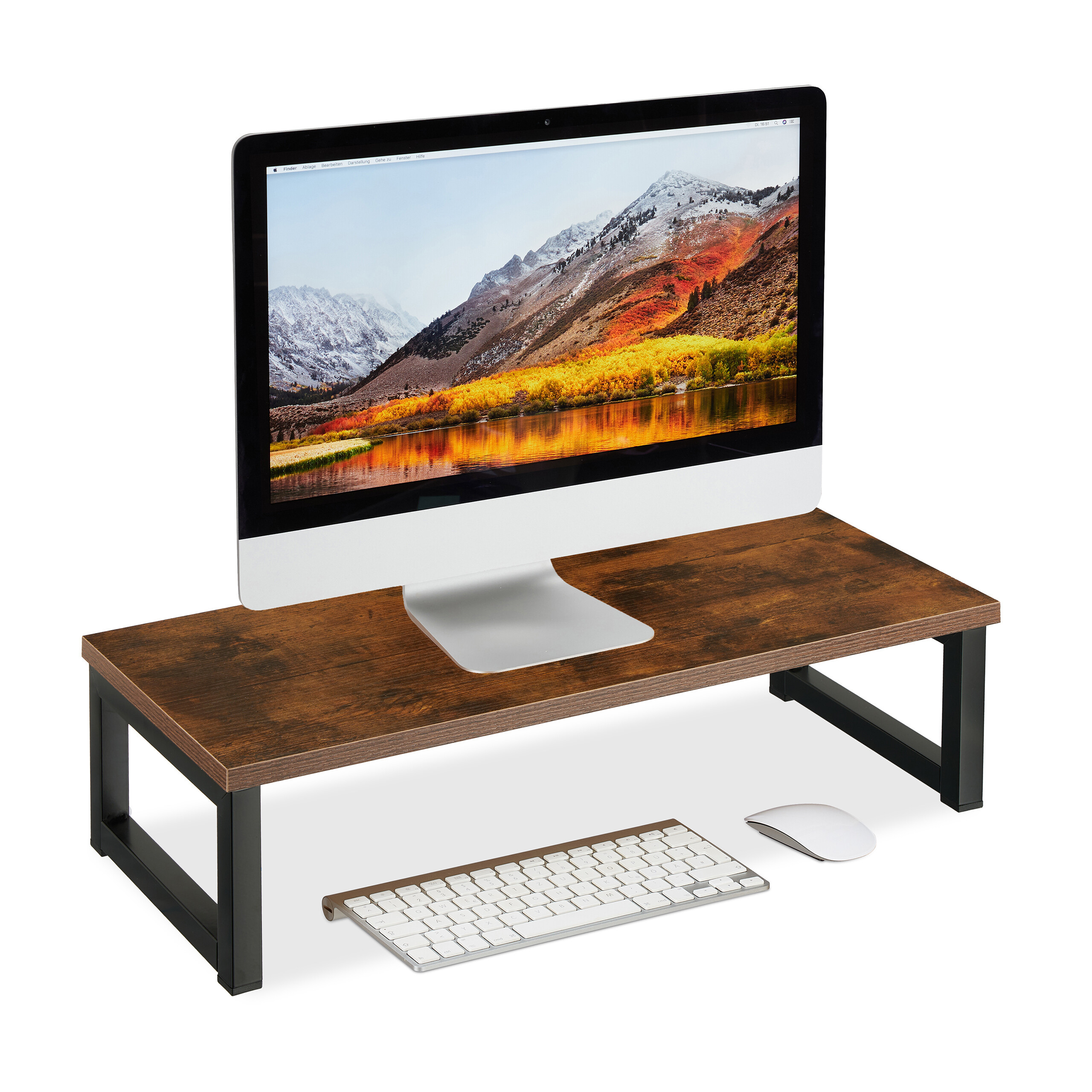 Monitor Stand In Brown/black - (w)55 X (h)15 X (d)23 Cm