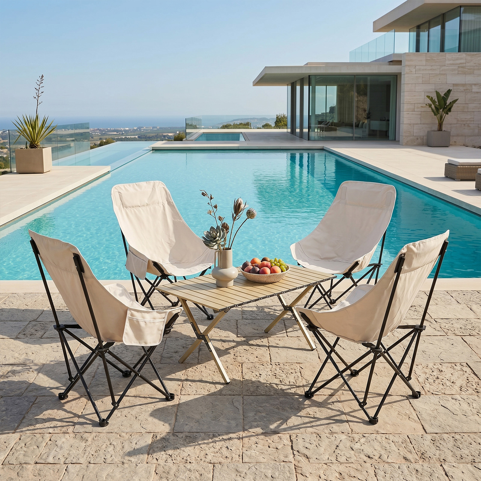5pcs Outdoor Table and Chair Set, Khaki Square Table