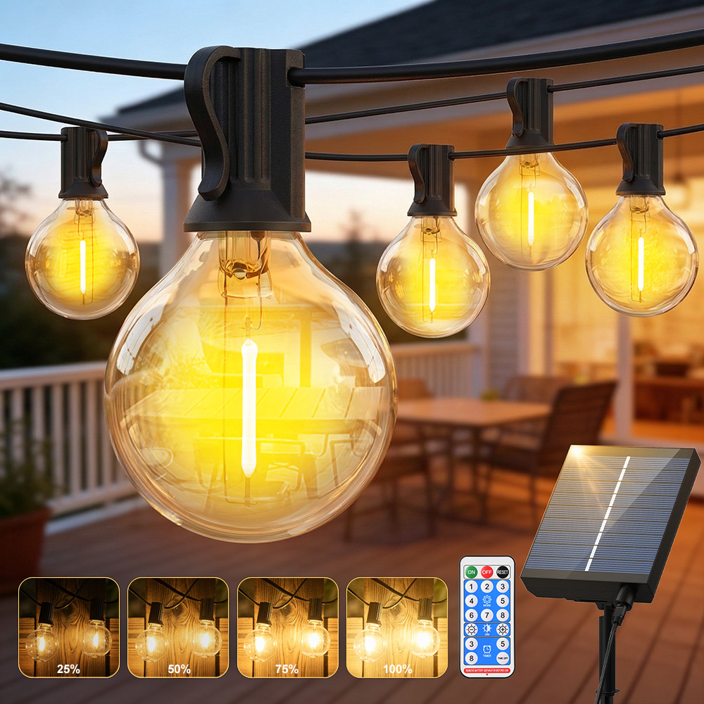 30m 20m 15m g40 solar led string lights warm whit 8 lighting   anti fall and more durable outdoor solar fairy lights for garden courtyard patio wedding party decor   spare bulbs long   battery power supply